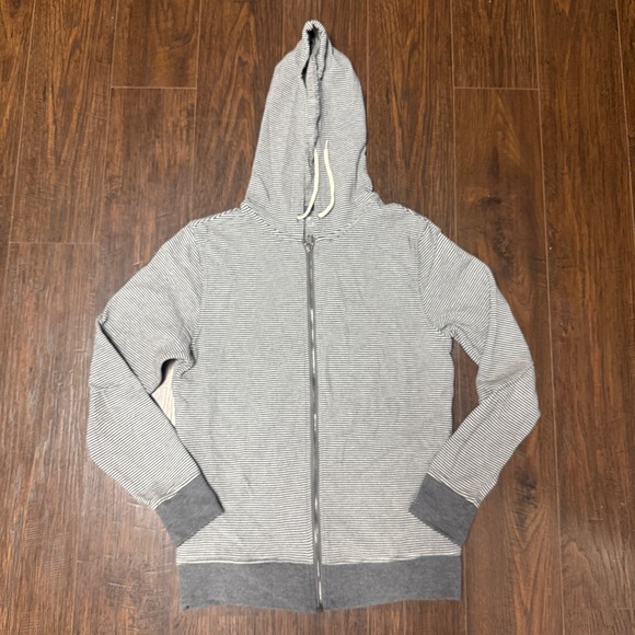 GAP GRAY AND WHITE STRIPED ZIP HOODIE JACKET - Picture 1 of 3